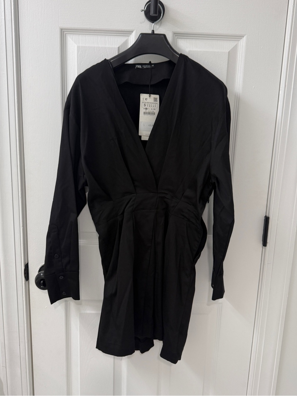 Zara Black Poplin Wrap Mini Dress